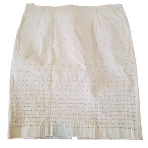 WHBM 16 Silver Studded Leather Skirt Tan Lined Rear Slit & Zip‎ NWT RV $198